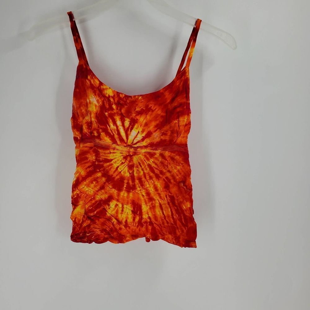 🩵DARMA TRADING women's L orange tie dye open tie back crop tank top